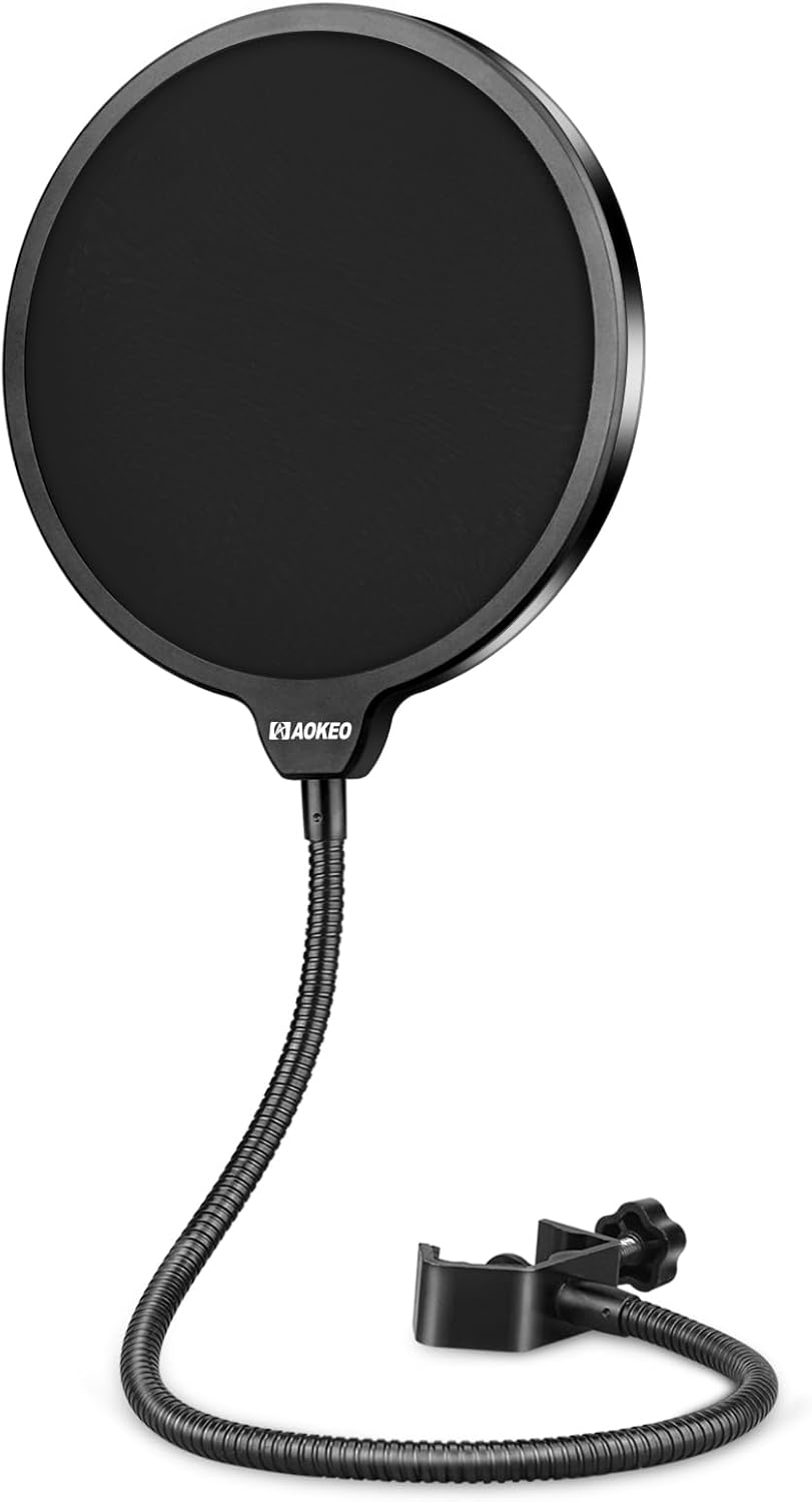 Microphone Pop Filter,Aokeo Mic Mask Shield,Three-layer Wind Pop Screen With Flexible 360° Gooseneck Clip Stabilizing Arm For All Microphone