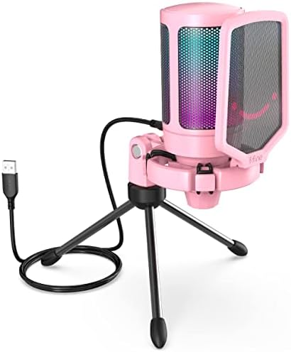FIFINE AmpliGame A6V USB Gaming Microphone, Condenser RGB Mic for Streaming