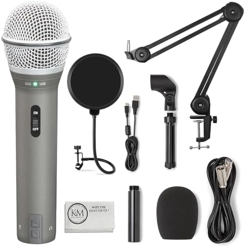 SAMSON Technologies Q2U USB/XLR Dynamic Microphone Recording and Podcasting Pack | Gray Bundled with Pop Filter + Mic Arm + Microfiber Cleaning Cloth (4 Items)