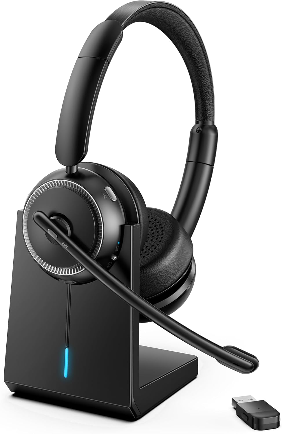 Upgrade ANC & ENC Wireless Headset with Mic for Work(Flip-to-Mute & Dongle) | Headset with Microphone for PC, Bluetooth 5.4 Noise Cancelling Headphones with Mic for Call Center/Home/Computer/Phones