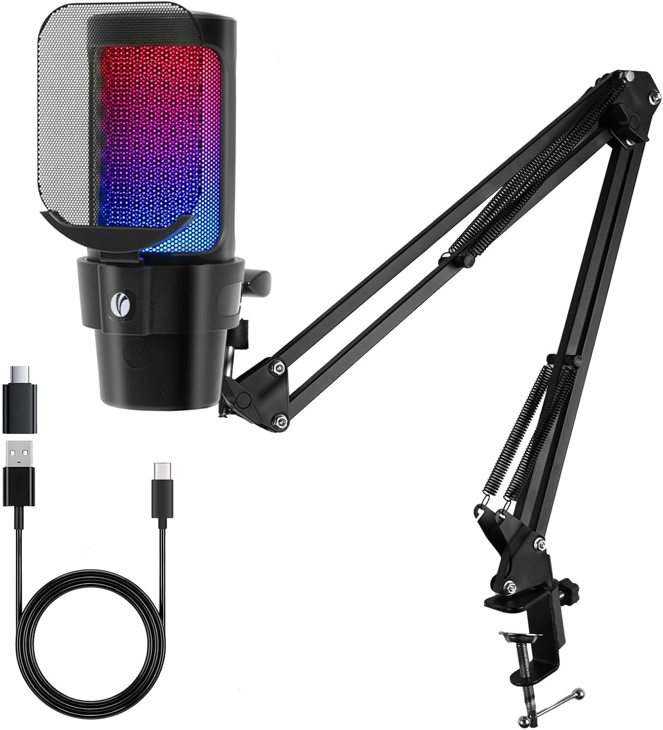 VCOM Gaming USB Microphone,Condenser Dynamic Boom Arm Mic for Podcasting,Streaming, with Boom Arm Stand,Quick Mute,Pop Filter,RGB Indicator,Shock Mount,Rotate gain Button, Compatible with PS4/5/PC